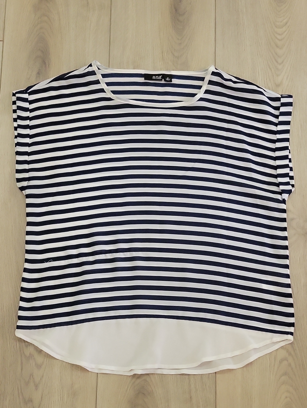 a.n.a Navy and White Striped Short Sleeve Top